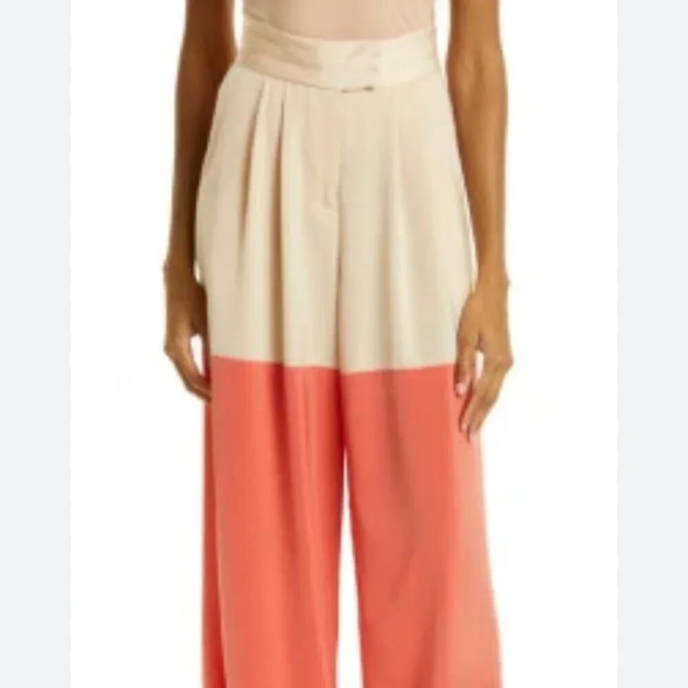 NEW Kimberly Goldson Wide-Leg Satin Trousers Colorblock Size 4 Quiet Luxury - Picture 2 of 14